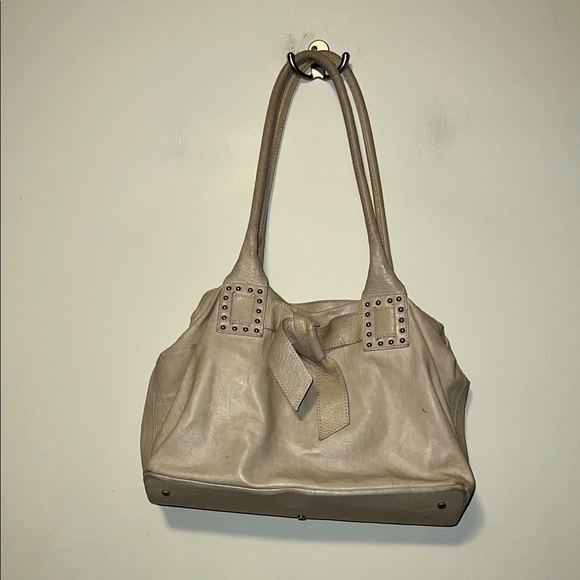 Vintage Handbags - Roberta Gandolfi Tan Leather Studded Bow Purse Shoulder Bag Satchel Tote